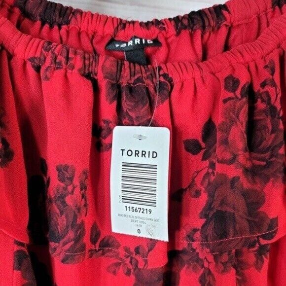 Torrid Floral Dress Red Black SZ 0 Large Off Shoulder Party Skater Cocktail NEW - Picture 5 of 7